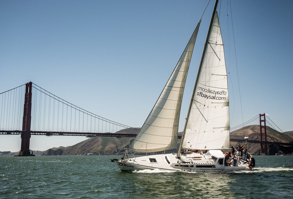 Bay Wolf, a Santa Cruz 50 sailing yacht, under sail on San Francisco Bay